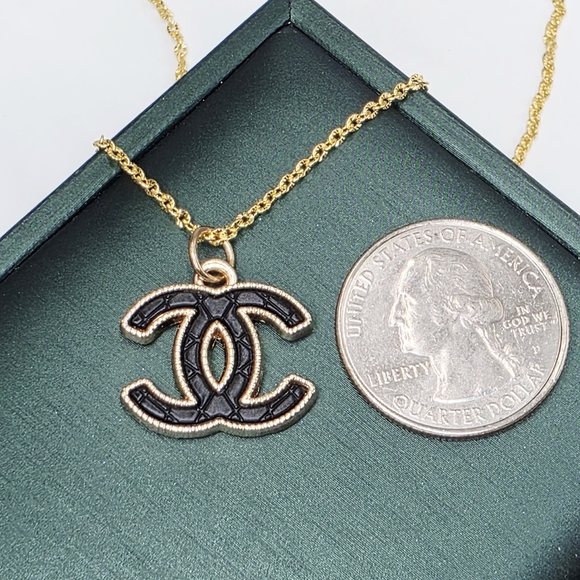 CHANEL Jewelry - CHANEL Black & Gold Double C Pendant Necklace – S925 Gold Over Sterling Silver